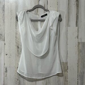 Chicwish White Drape Neck Blouse Shoulder Pads Zipper